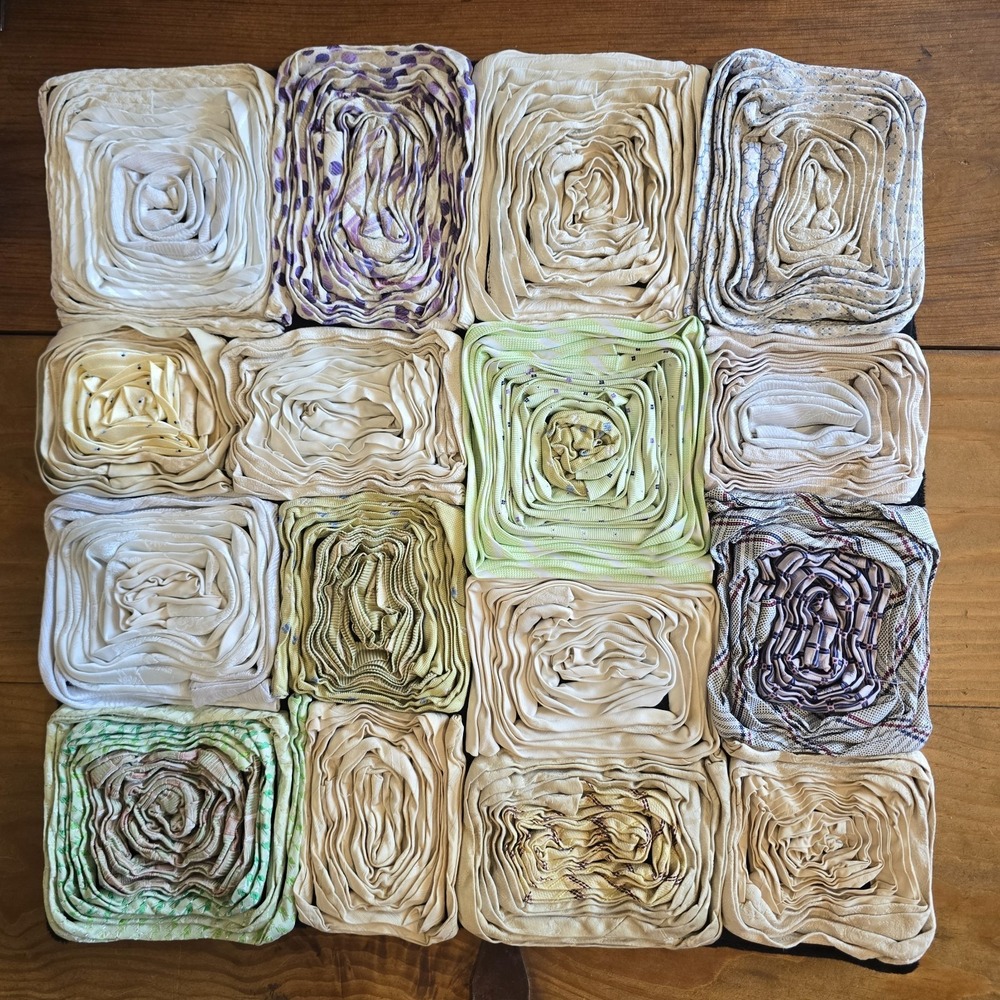 Vintage Dreamweavers Handmade Silk Tie Pillow Cover with Hand-Rolled Roses